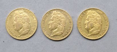 null Trois pièces en or de 20 francs Louis-Philippe I - Type Domard, tête laurée.

1834...