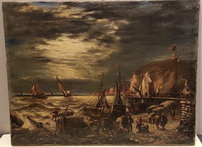 null Handle of framed pieces including:

- R. SANCHEZ, Landing of the Fishermen,...