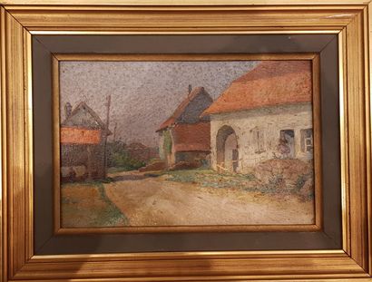 null Handle of framed pieces including: 

- C. GIGNOUX, Landscape, oil on canvas,...