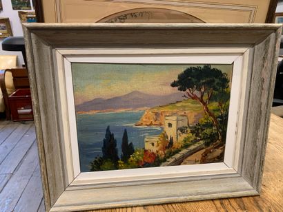 null 
Set of framed pieces :

- MODERN SCHOOL, couple of Bretons in the port, oil...