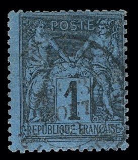 FRANCE type SAGE N° 84 Ø, 1 c. bleu de Prusse Ø, décentré, certificat authentique...