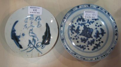 null 2 Petites assiettes en porcelaine blanc bleu Chine