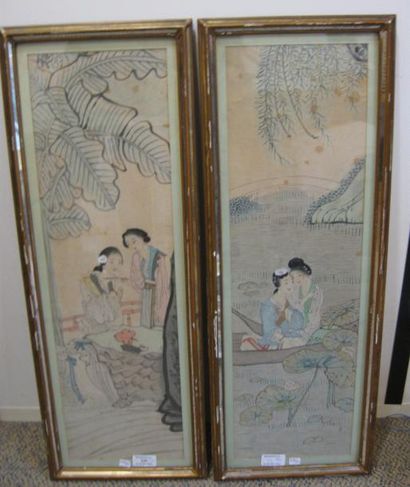 null Lot 2 peintures chinoises, "couple de jeunes filles"