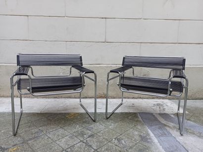 null Marcel BREUER (after) 

Pair of armchairs, model B3 also called "Wassily", with...
