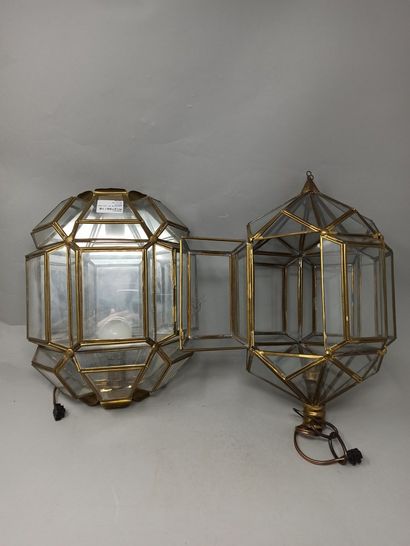 null Lantern and a faceted hallway sconce in brass and glass tiles.