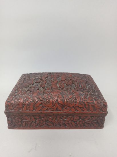null 
CHINA

Rectangular lacquer box with relief decoration of a scholar and his...