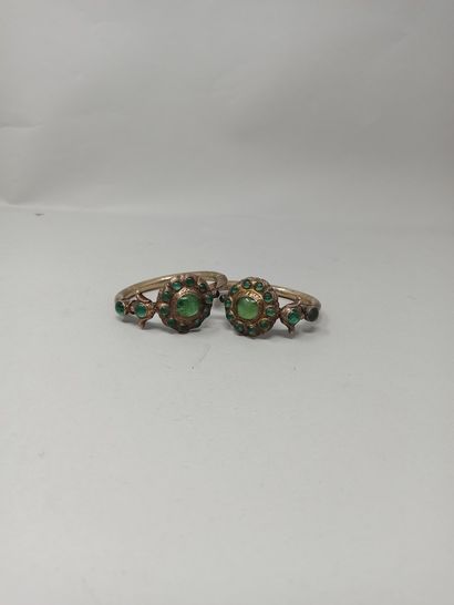 Pair of silver bracelets and glass caboc...