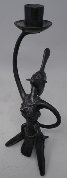 Africanist candlestick in bronze with black...