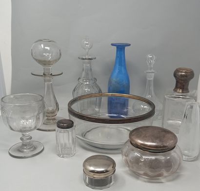 Lot including: a crystal carafe and silver...