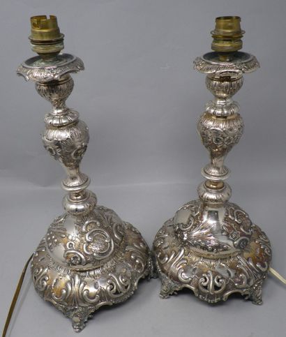 Pair of silver candlesticks (Minerva) openwork...
