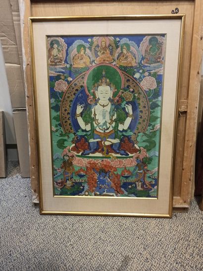 Painted thangka representing a Boddisathva...