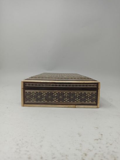 null Small wooden box inlaid with ivory and tinted ivory decorated with geometric...