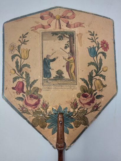 null Three hand screens, circa 1800

Octagonal in shape, decorated with gouache engravings...