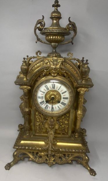 
Gilt bronze and brass clock, the white enamelled...