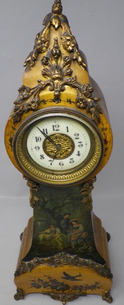 Clock, the wooden case with painted decoration...