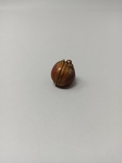 null Hazelnut shell forming a pendant (metal frame), made in Nontron (Dordogne),...