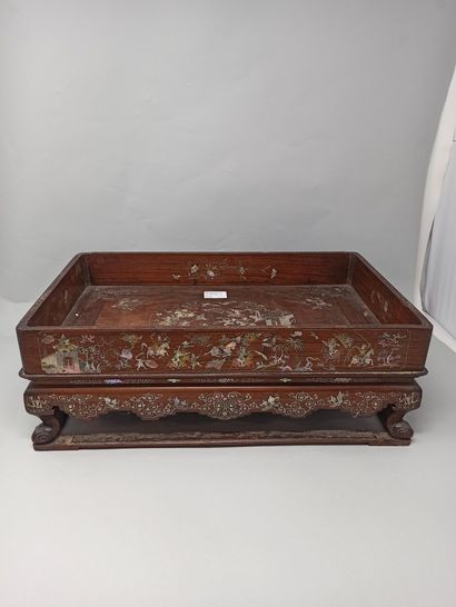 Rectangular wooden display tray with inlaid...