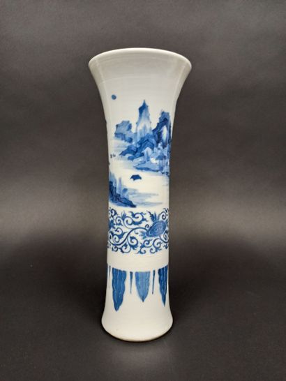 Blue and white porcelain Gu vase decorated...