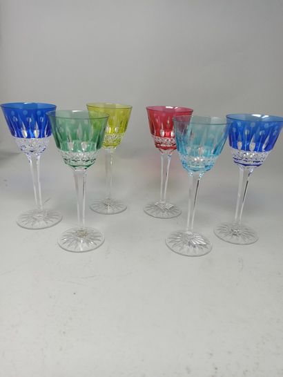 null CRISTALLERIE DE LORRAINE - Set of 6 Rhine wine glasses in cut crystal decorated...