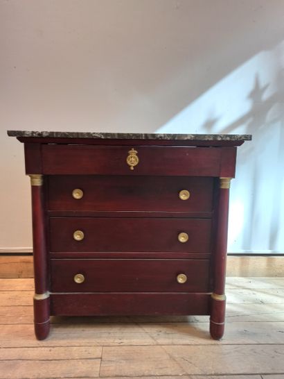 
Painted wood chest of drawers opening with...