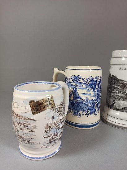null Set of 6 earthenware and enamelled stoneware mugs on the theme of travel (Holland,...