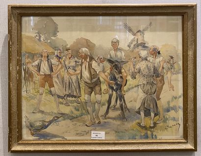 null MODERN SCHOOL 

Assembly of peasants

Watercolor, signature not very legible...