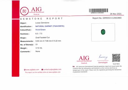 null Oval tsavorite garnet on paper. 

Accompanied by a certificate AIG indicating...