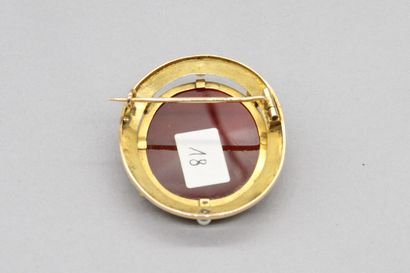 null Broche en or jaune 18K (750) ornée d'un camée sur cornaline représentant Thétys...