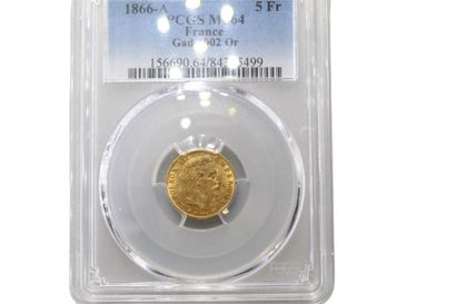 NAPOLEON III 
5 Francs gold head laurel 1866...