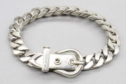 null HERMÈS PARIS 

Silver bracelet belt model with curb chain. 

Signed. 

Crab...