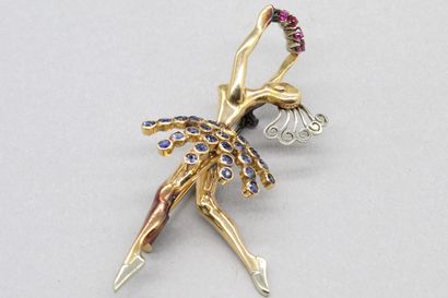 null 18K (750) yellow and white gold brooch stylized with a ballerina holding a garland...