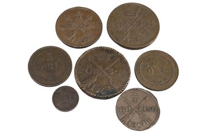 null SUÈDE

Lot de seize monnaies en argent (8) et en cuivre (8) de Frédérik 1er...