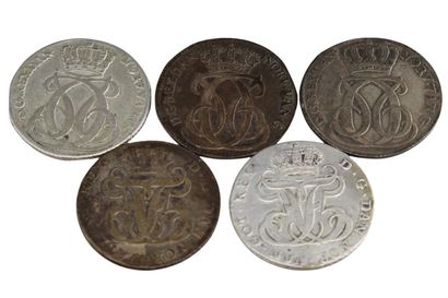 null DENMARK

Lot of five pieces of 24 Skilling: 

- Christian VI: 1732, 1733, 1742....