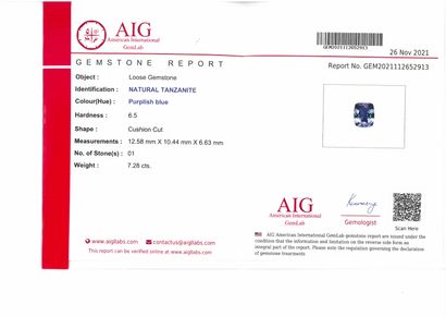 null Tanzanite cushion on paper.

Accompanied by a certificate AIG. 

Weight : 7.28...