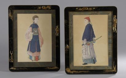 null CHINE, Canton - Fin XIXe siècle

Deux portraits d'un couple de mandarins, l'homme...