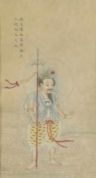 null CHINE - XIXe siècle

Deux encres sur papier, Guanyin et gardien céleste avec...