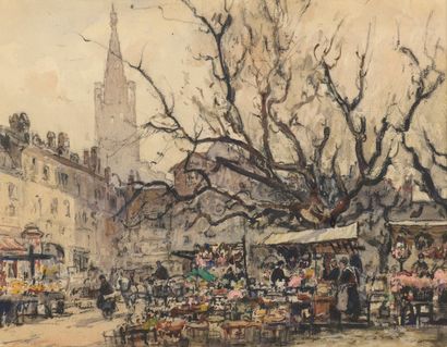 VILLON Eugène, 1879-1951

Le marché de Strasbourg

fusain,...
