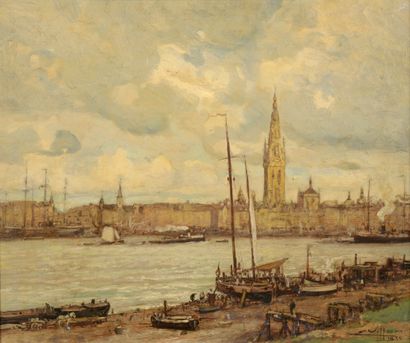 VILLON Eugène, 1879-1951 
Le port d’Anvers,...
