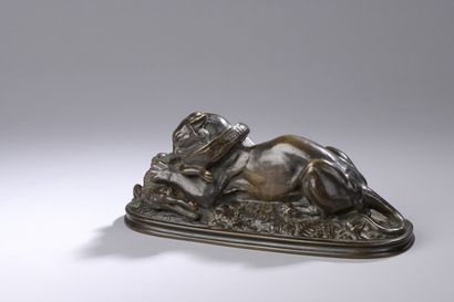 null BARYE Antoine Louis, after

Tiger devouring a gavial

bronze group with a shaded...