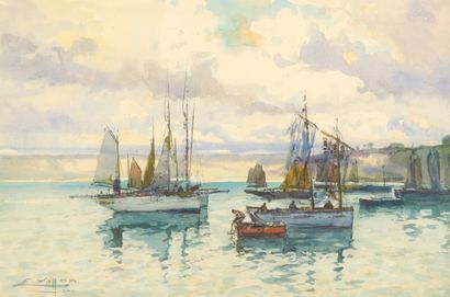 VILLON Eugène, 1879-1951 
Le départ des pêcheurs...