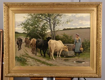 null DEBAT-PONSAN Édouard Bernard, 1847-1913

Peasant woman and cows at the watering...
