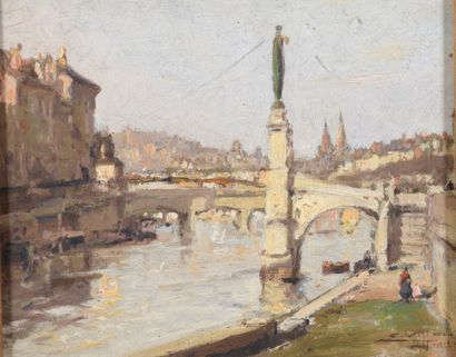 null VILLON Eugène, 1879-1951

Le quai de Tilsitt et la Saône à Lyon, 1933

huile...