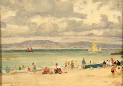 VILLON Eugène, 1879-1951 
La plage du Tréboul...