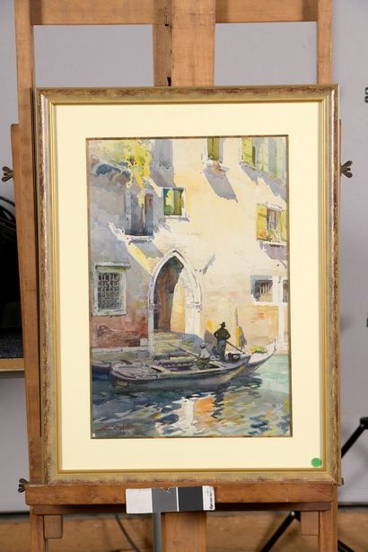 null VILLON Eugène, 1879-1951

Deux gondoles devant une maison, Venise 

aquarelle,...