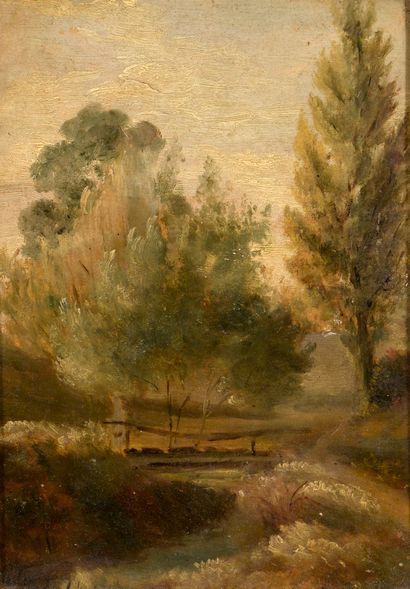 null GUIGOU Paul Camille, 1834-1871

Trees and stream

oil sketch on paper lined...