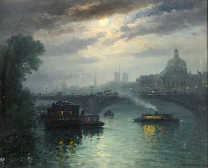 null TIMMERMANS Louis, 1846-1910

La Seine au clair de lune vue du Pont Royal, 1903

huile...