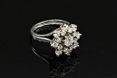 null White gold and platinum ring, set with round brilliant diamonds. 

French work...
