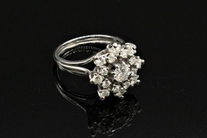 null Bague en or gris et en platine, sertie de diamants ronds de taille brillant....