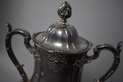 null Silver-plated metal tea fountain, of baluster form, with flat sides and channels,...