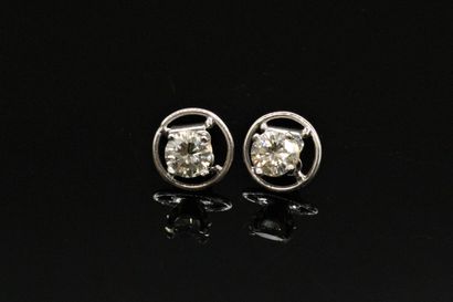 Pair of 18K (750) white gold earrings, each...